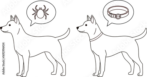 Dog protected from ticks with a special collar, illustration.