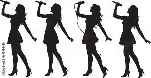 Elegant vector silhouettes of fashionable women dancing, shopping, and evolving through different eras