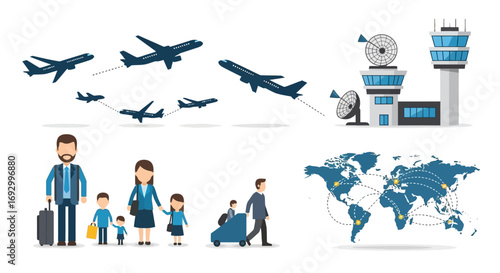 Airport and travel related icons and illustrations.