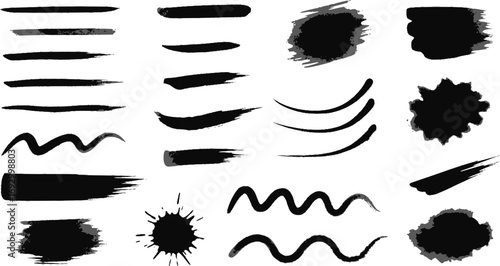 Highlighter line marker strokes lines. Watercolor hand drawn highlight set.