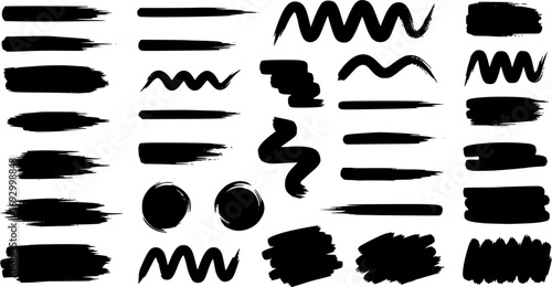 Highlighter line marker strokes lines. Watercolor hand drawn highlight set.
