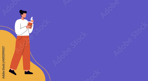 Young person applies liquid from a dropper bottle for skincare, wellness, or medical use. Clean illustration for beauty, health, or lifestyle concepts.