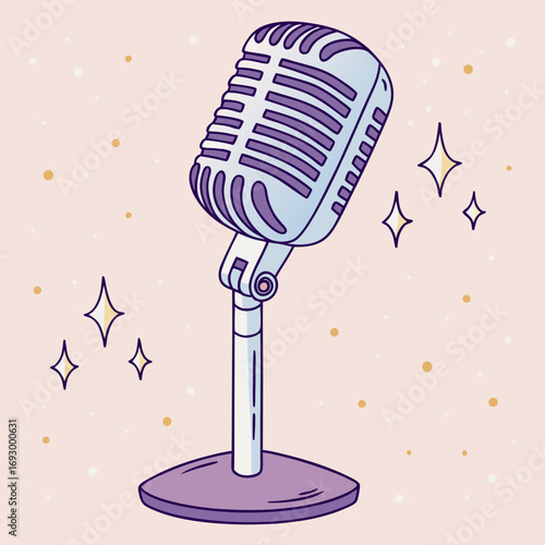Vintage microphone vector illustration for karaoke night singing podcast studio and recording session design 1