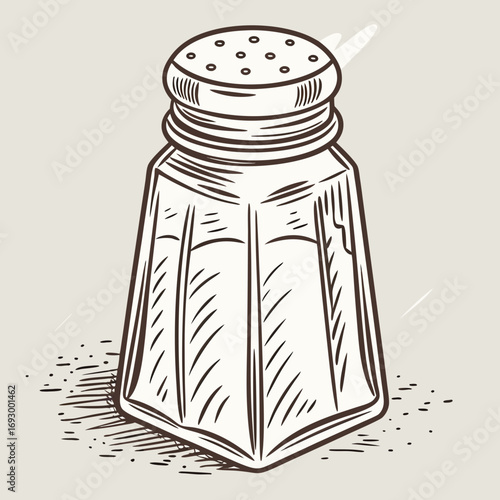Vintage salt shaker illustration with rustic charm, perfect for culinary designs and retro kitchen themes.