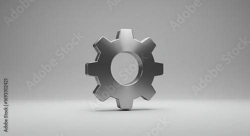3D Metallic Gear Setting Logo with Smooth Edges and Realistic Texture on Light Gray Background, Perfect for System Preferences, Tools, and Technology Branding