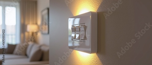 White light switches on a wall in a room.