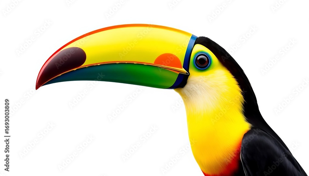 Fototapeta premium Vibrant toucan with colorful beak, isolated on white , image, illustration