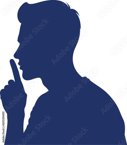 Silhouette of a man making a shushing gesture, conveying secrecy and quiet.