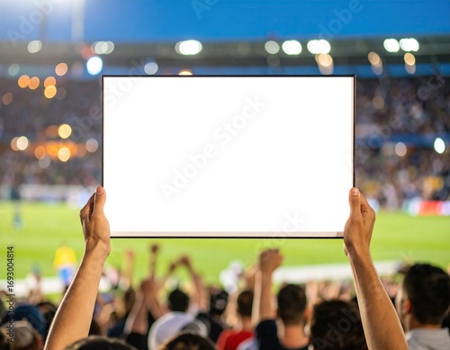Blank sign held up at a sporting event
