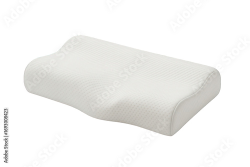 Photo of ergonomic memory foam pillow for neck support and comfortable sleep, isolated on transparent background