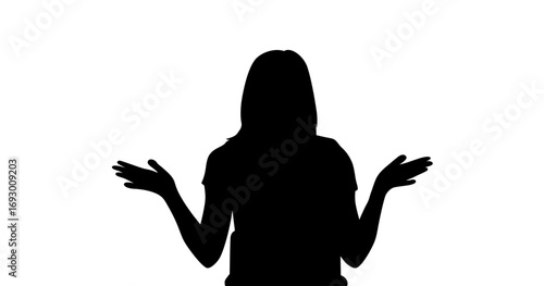 A silhouette of a young woman shrugging her shoulders, conveying a feeling of indifference or uncertainty.
