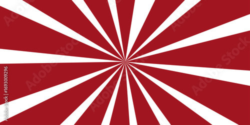 A vintage red and white sunburst pattern with a retro grunge texture creates a striking burst backdrop