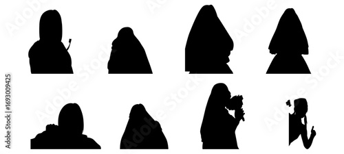 A collection of nine black silhouette images of women, showcasing diverse poses and body language.