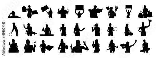 A collection of black silhouette icons depicting people engaged in a wide range of activities.