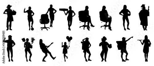 Black silhouette vector collection depicting people engaged in various types of daily activities.