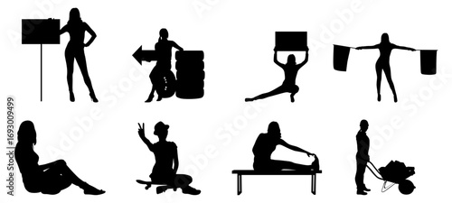 A collection of black silhouette vectors depicting a variety of actions and poses.