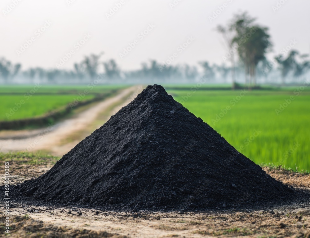 Naklejka premium Dark pile of soil in a rural field