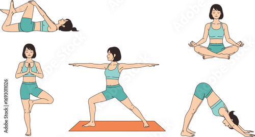 Woman practicing various yoga poses for flexibility and mindfulness