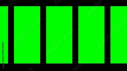 Series of rectangular greenscreen blocks aligned for synchronized transitions or modular visual compositions