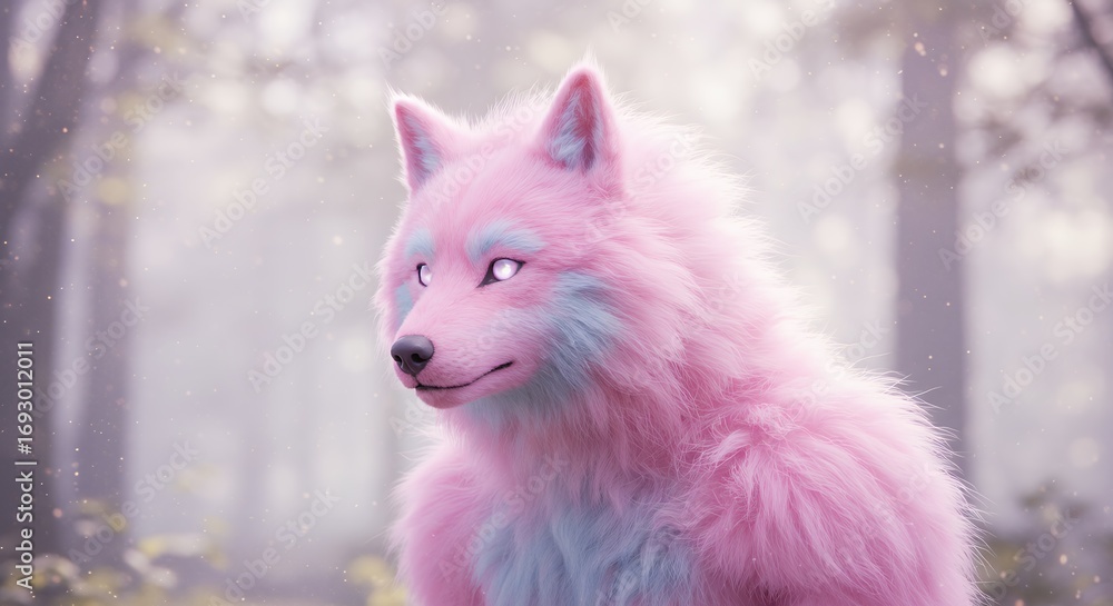 Obraz premium Pink fluffy wolf fantasy creature