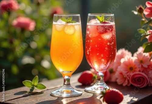 Wallpaper Mural Sparkling Juice Delight in Elegant Glasses Outdoor Setting Natural Light Refreshing Beverage Experience Torontodigital.ca