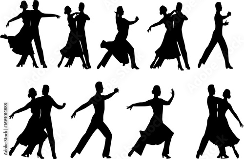 silhouettes of dancing couple, Dancing man and woman, couple dance silhouette set
