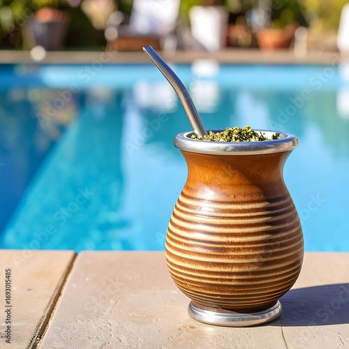 Yerba mate gourd by pool