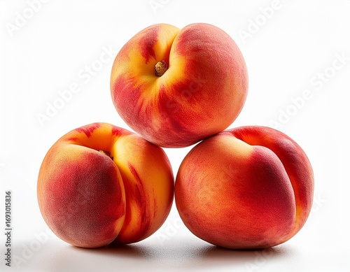 fresh and ripe peaches stacked together ready for consumption or culinary use isolated on white background