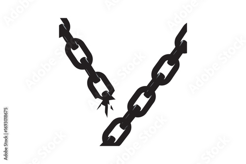A broken chain link in silhouette symbolizing freedom and the end of captivity or restriction