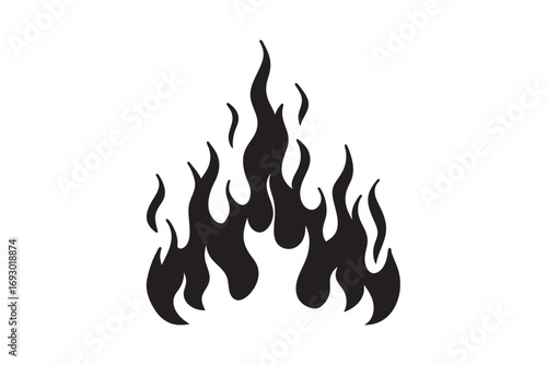 Abstract black silhouette of dynamic flickering flames rising upwards against a white background representing fire and heat silhouette