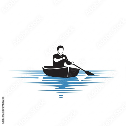 Vector illustration of a man rowing a small boat on serene water, a symbol of journey and solitude