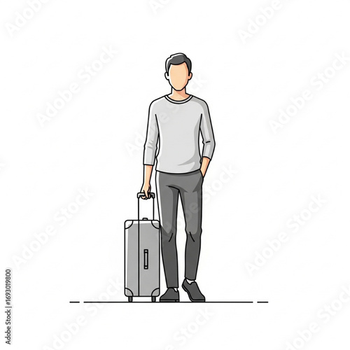 Traveler with Suitcase Minimalist Illustration