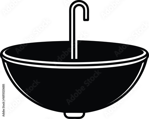Vector illustration of a black bowl with faucet