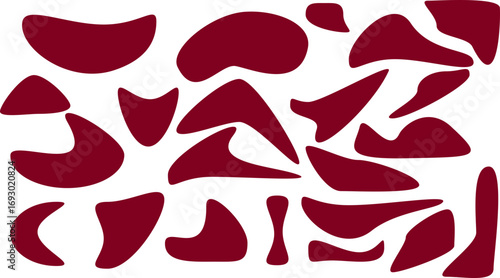 Mermaid Merlot Trendy Abstract Doodle Shapes Collection — Modern Organic Decorative Elements Deep Red, Maroon Color