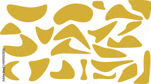 Soft Metallic (Gold) Trendy Abstract Doodle Shapes Collection — Modern Organic Decorative Elements Gold, Yellow, Mustard Color