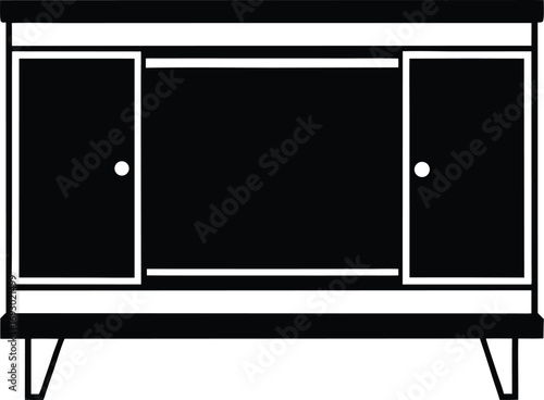Vector illustration of modern black sideboard with 3 doors