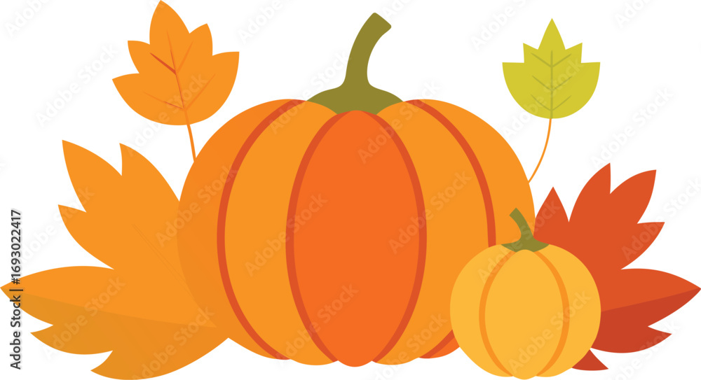 Naklejka premium Autumn pumpkin and fall leaves vector illustration for national pumpkin day celebrations