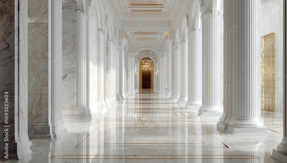 Fototapeta premium Grand white colonnaded hallway