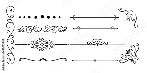 Design boarder set,side decoration element,classic design boarder collection,Hand drawn border set,decorative design curves.  