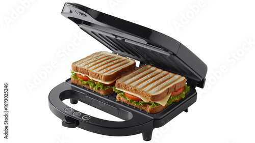 Freshly made toasted sandwiches cooking in a modern sandwich maker
