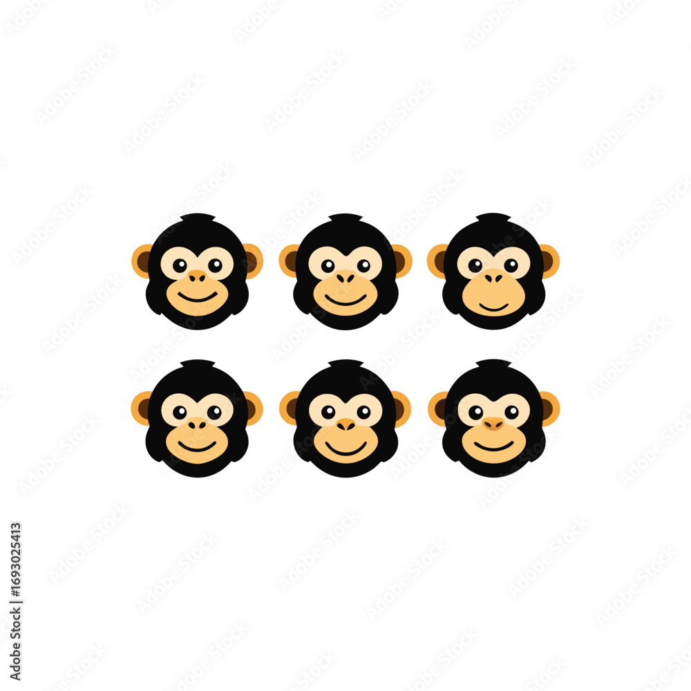 Obraz premium 6 different monkey mascot style animal head vector