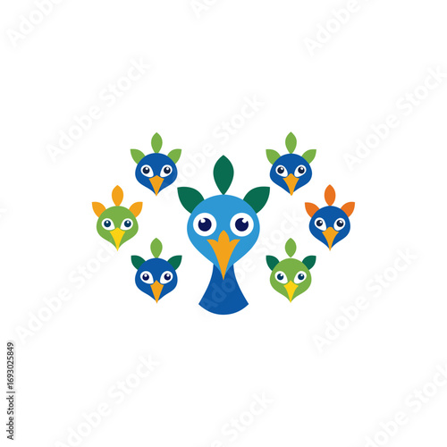 7 different peacock mascot style animal head vector