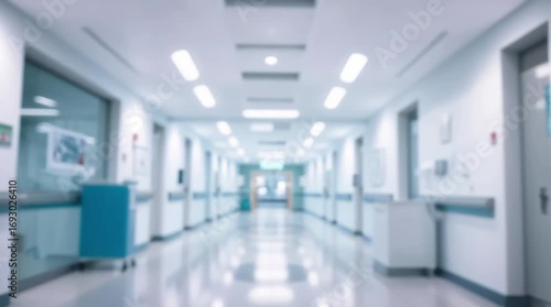 Blurred abstract background of hospital corridor and medical interior