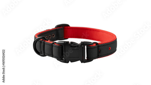 Durable black and red dog collar with quick release buckle and D-ring