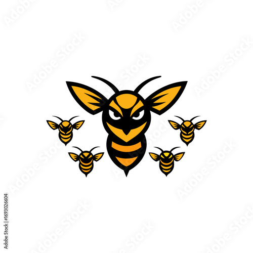 5 different venomous wasp mascot style insect head