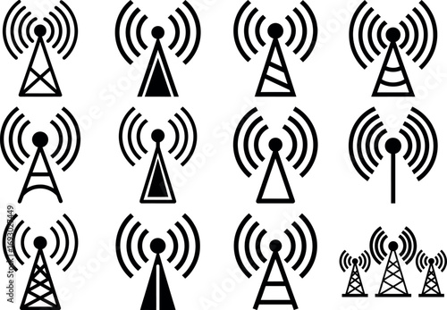 Set of Communication Tower Antenna Icons