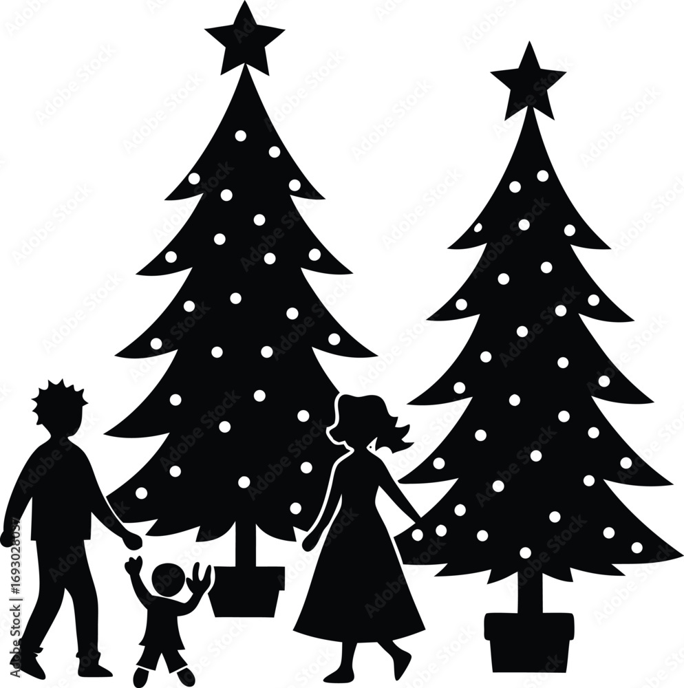 Obraz premium Black silhouette christmas decorations vector set with ornaments and lights