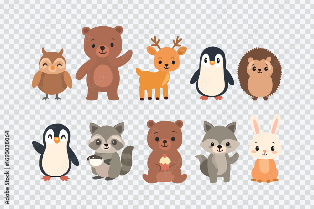 Obraz premium Cartoon Forest Animal Characters Set