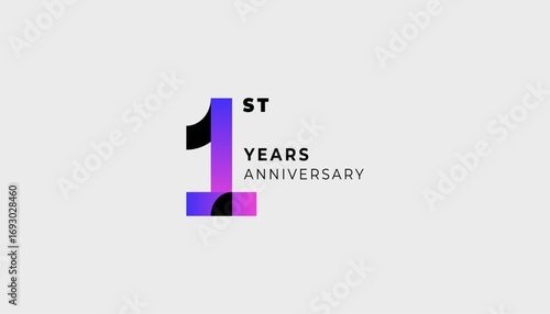 Futuristic Year Anniversary Gradient Purple Colour 1st, 1st Happy Anniversary with Simplicity, Geometric and Modern.