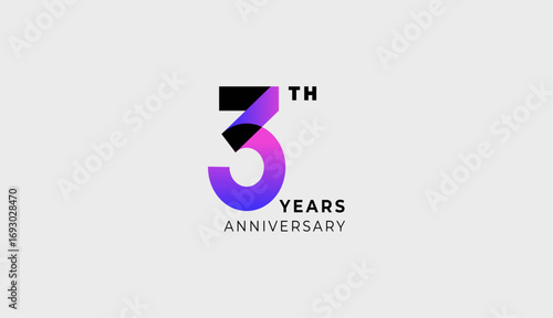 Futuristic Year Anniversary Gradient Purple Colour 3th, 3th Happy Anniversary with Simplicity, Geometric and Modern.